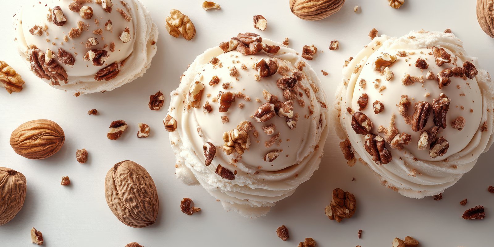 Enjoying delicious ice cream topped with nuts and drizzled sauce on a clean surface in bright light